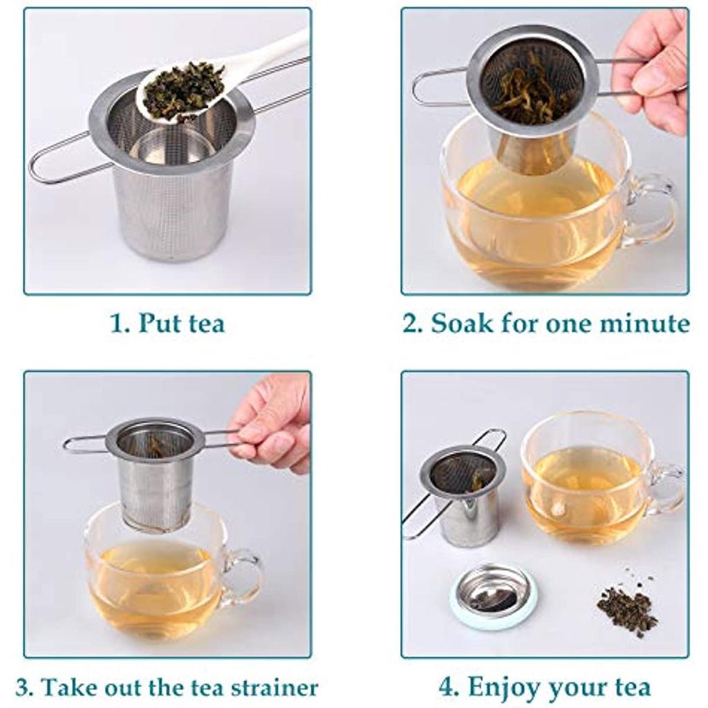 Infusore per Tè in Acciaio Inossidabile con Manico Pieghevole-Filtro per Tè a Maglia Super Fine con Coperchio per Tè Sfuso (Azzurro)