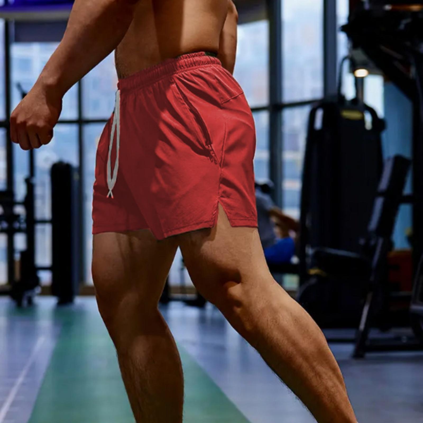 

Men Athletic Shorts Lightweight Quick Dry Drawstring Waist Side Split Hem Breathable Mesh Lined Training Shorts M червоний