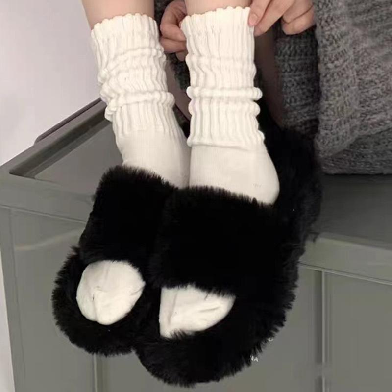 1Pair Solid Color Knitted Long Socks For Women Sweet  Loose Crochet Middle Tube Lolita Sox Boot Cuffs Ruffles Stockings