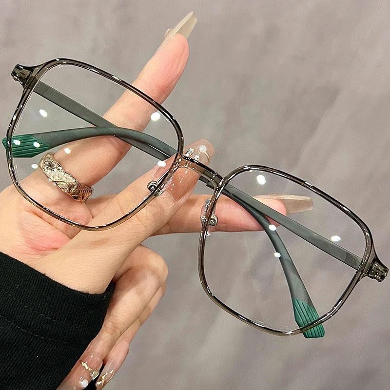 

TR90 Большая оправа Тонкие очки с защитой от синего света для женской моды Контрастный цвет Многоугольная оправа линз для глаз Оптические очки зелёный