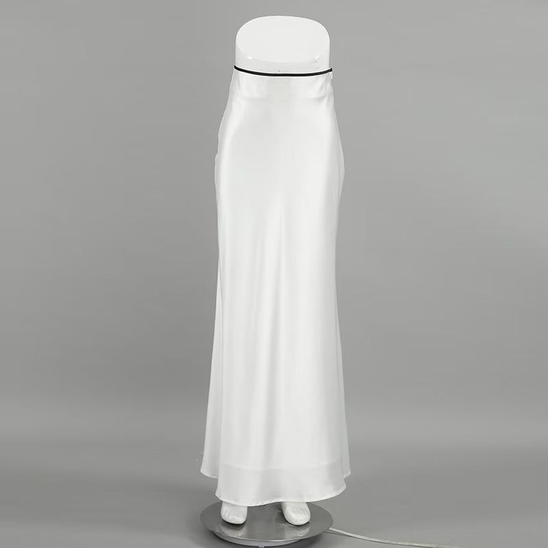

Western Style Contrast Color Wild Satin Fashion Fishtail Skirt High Waisted Fish Tail Skirt White S