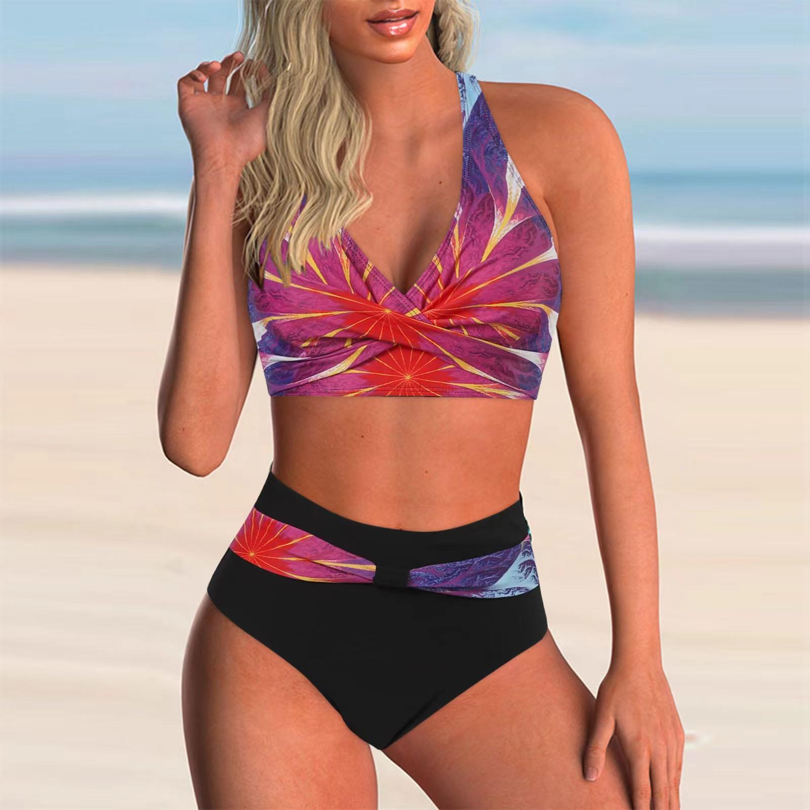 

Женский купальник с лямкой на бретельках и трусиками с высокой талией, разделенный купальник 2XL