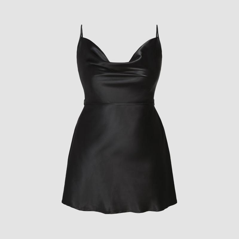 

Женское темпераментное атласное атласное платье трапециевидного силуэта больших размеров, платья с бретельками на бретельках с открытым вырезом XL чёрный