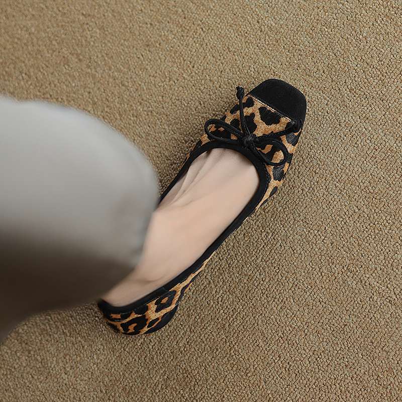 Krazing Pot Horsehair Summer Spring Autumn Med Heels Slip on Women Butterfly-knot European Design Square Toe Shallow Pumps