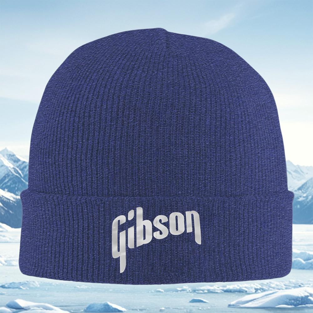 Gibson text logo design white Men Women Unisex Knitted Hat Beanie Pullover Cap Winter Thermal Warm Christmas Outdoor Cycling Hik