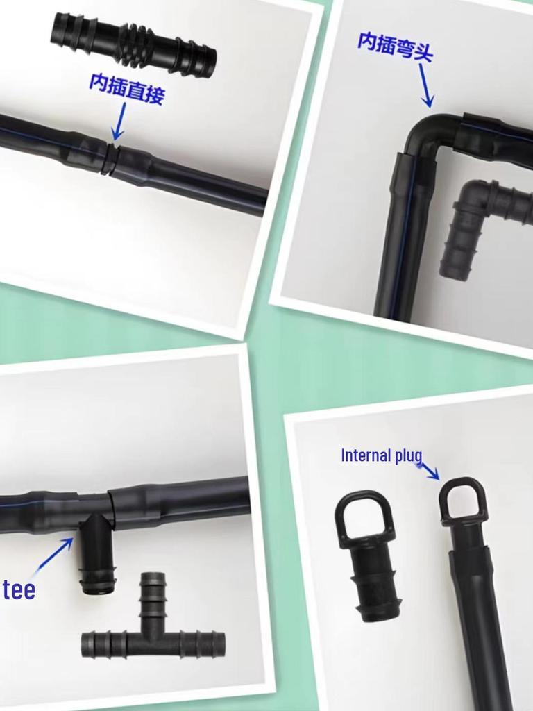 Complete Set of Barbed Pipe Fittings: Drip Irrigation Connectors Direct Elbow Tee Plug for 16/20/25mm Pipes