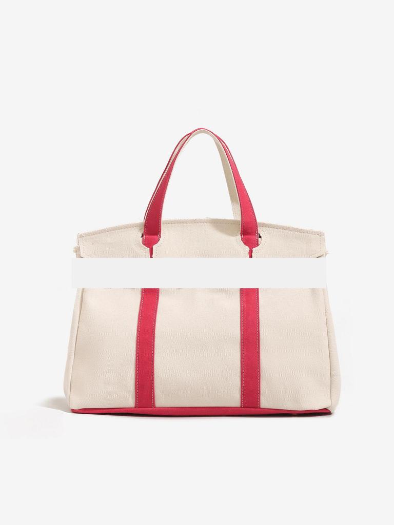 Women's 2025 Color Block Canvas Handbag - Large Capacity, Versatile Commute Bag