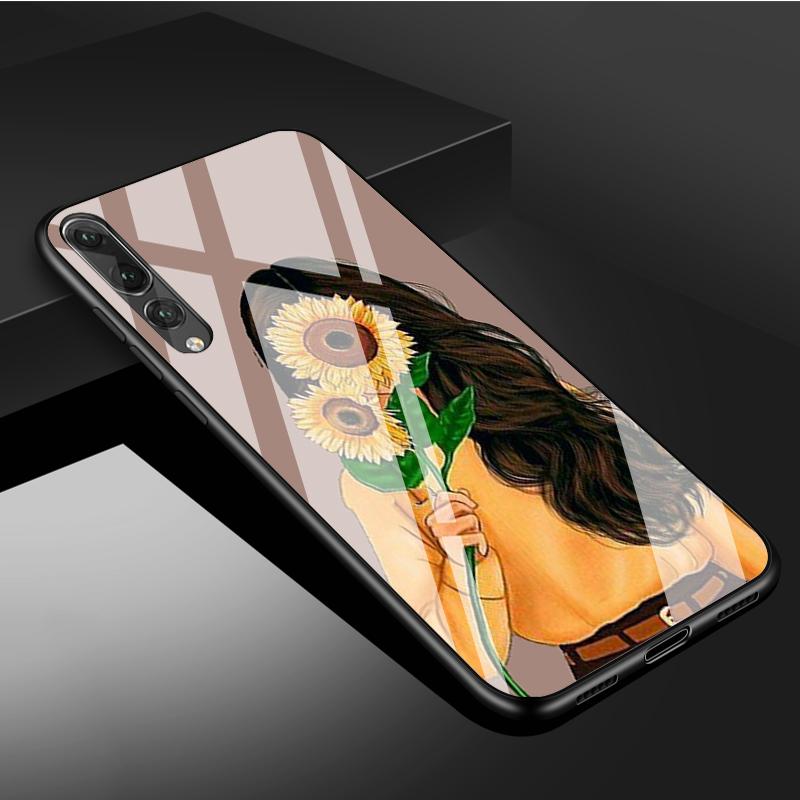 Lady Tempered Glass Phone Case For Huawei P20 P30 P40 P40 Lite Pro Psmart Mate 20 30 Cover Shell
