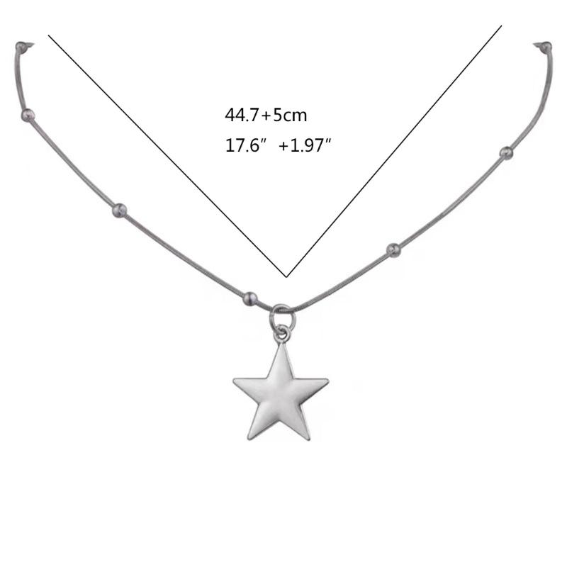Y2k Style Star Pendant Necklace Round Beads Necklace Alloy Texture Star Pendant Neck Jewelry Present for Girls and Boy
