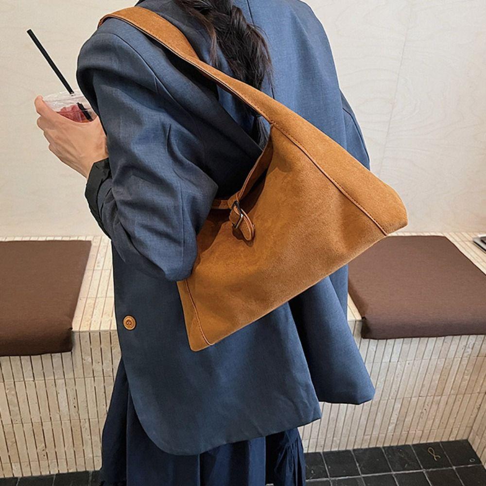 Solid Color Suede Tote Bag Korean Style Underarm Packs Casual Large Capacity Handbag  Girls