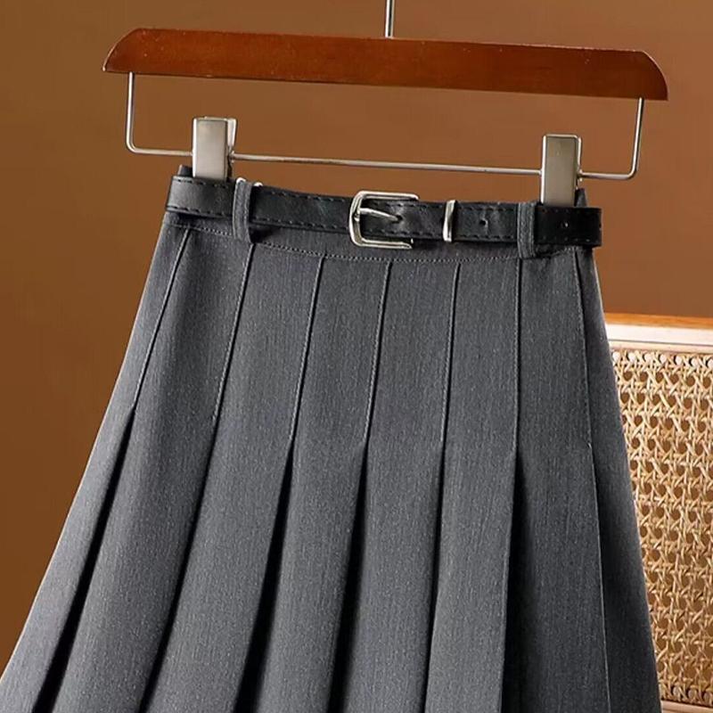 Höst Vinter Hög Midja Vintage Plisserad Allmatch Kjol Dam Enfärgad Elegant Mode A-linje Veckade Kjolar