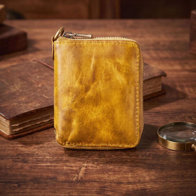 Multi-Functional Genuine Leather Wallet for Men, Vintage Zipper Purse, All-in-One Organizer for Cards, Cash, Coins & ID