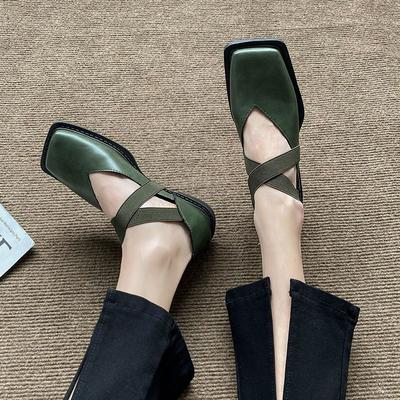 Luxury Leather Casual Ladies Summer Footwear Shoes For Women 2025 Gothic Square Toe Mary Jane With Heel Office E Fashion Young H
