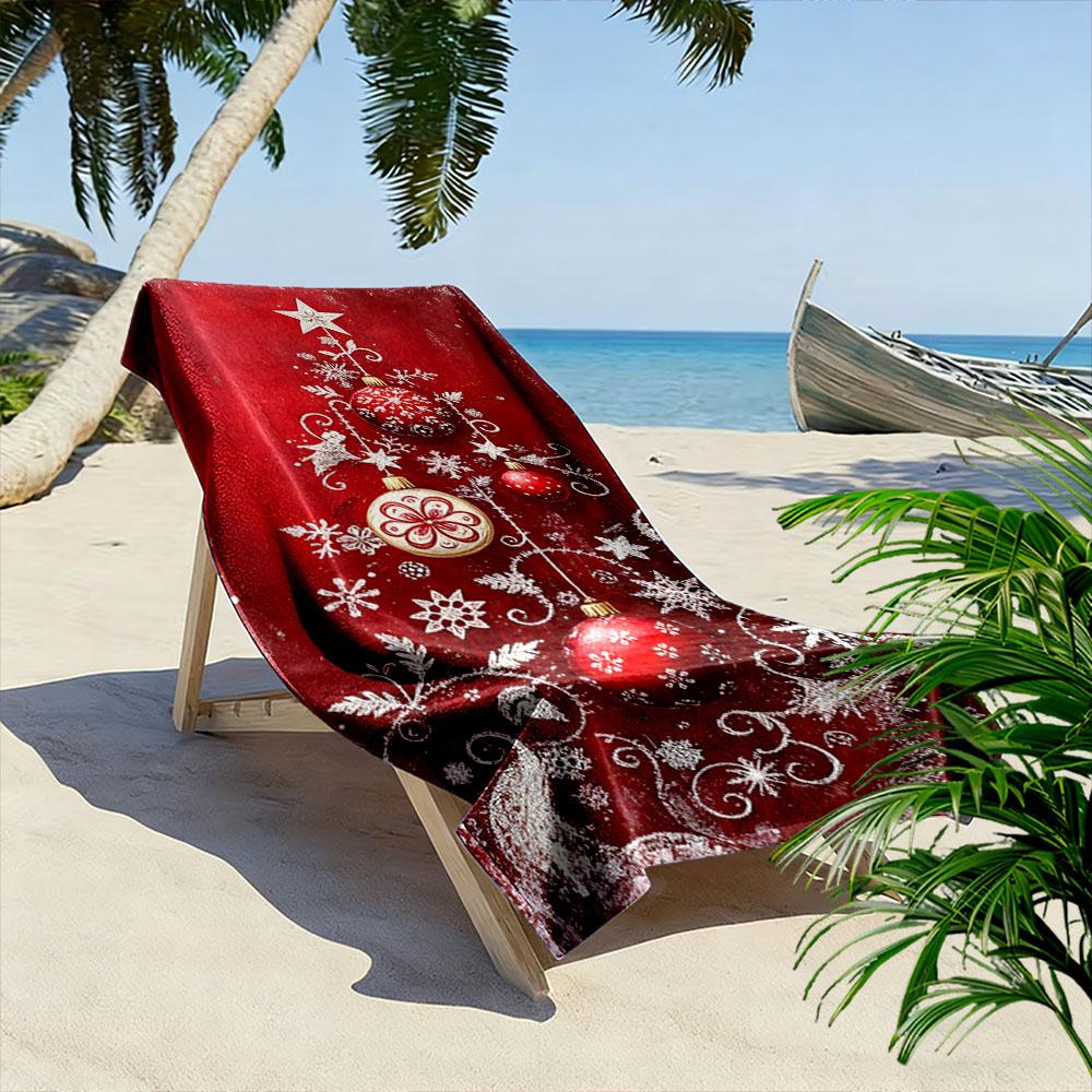 Festive snowflake elegance Print beach towel, quick drying, suitable for travel, outdoor sports, jogging, the beach and swimming, gift