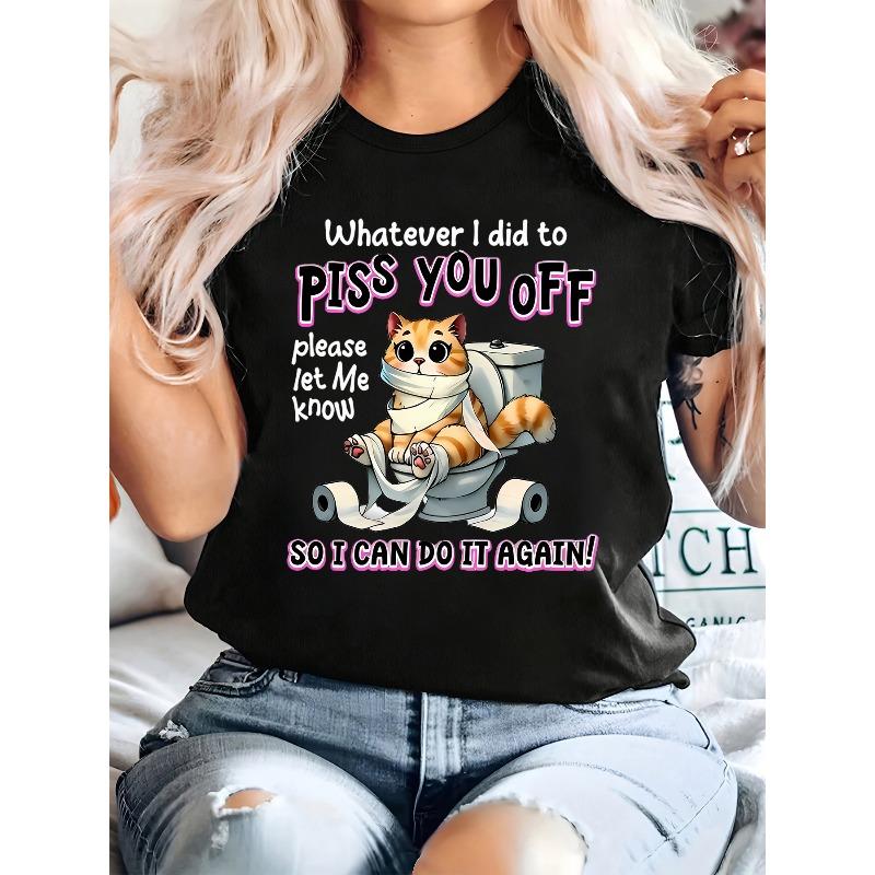 

Plus Size, Funny Cat Print T-Shirt, Women s Fashion Print, Casual Short Sleeve Polyester Fabric, Round Neck, Pullover, Suitable for All Seasons 4XL чорний