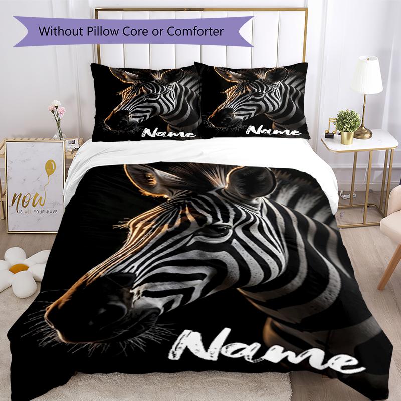 3pcs Custom Name Zebra Bedding Set Duvet Cover Closure Includes 1 Duvet Cover & 2 Pillowcases, Soft and Comfortable for All Seasons.