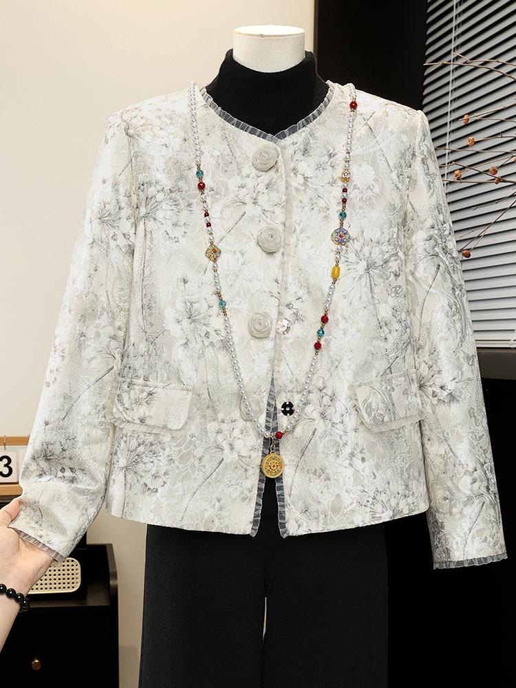 Spring Jacquard Jacket: Elegant Chinese Style for Middle-aged & Elderly Women, Perfect for Autumn & Spring