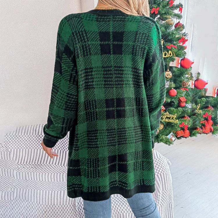 Vintage Christmas Knitwear Sweater Loose Cardigan Long Sleeve V Neck Top for Autumn Winter