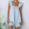 Womens Pajamas Set 2 Piece Ruffle Trim Tank Top And Shorts Sleepwear Set Summer Sleeveless Cami Loung Set