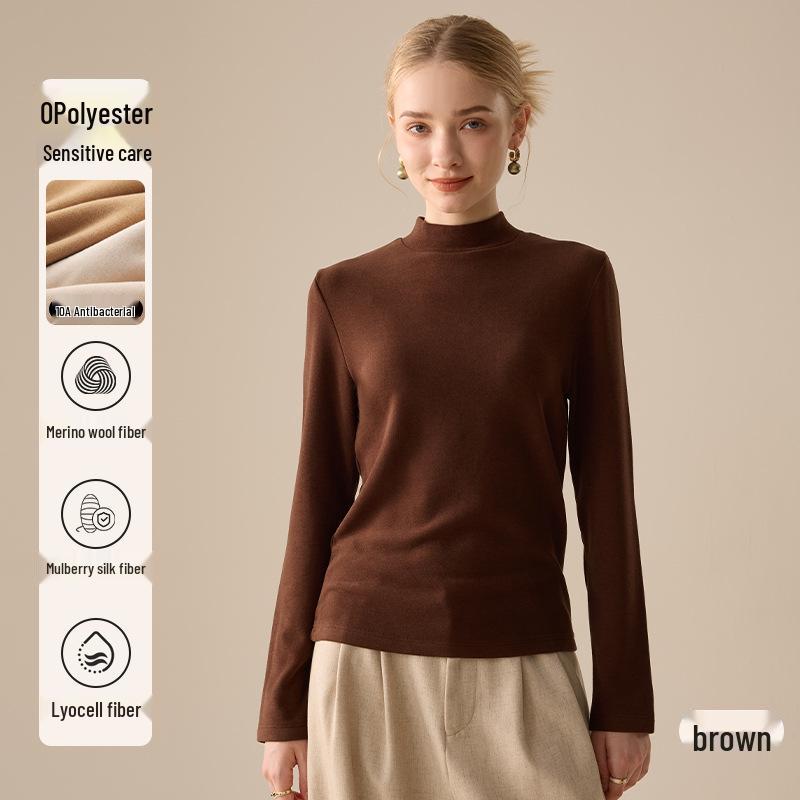 Women's Lyocell Silk Wool Blend Half-Neck Warm Top - Autumn/Winter Style