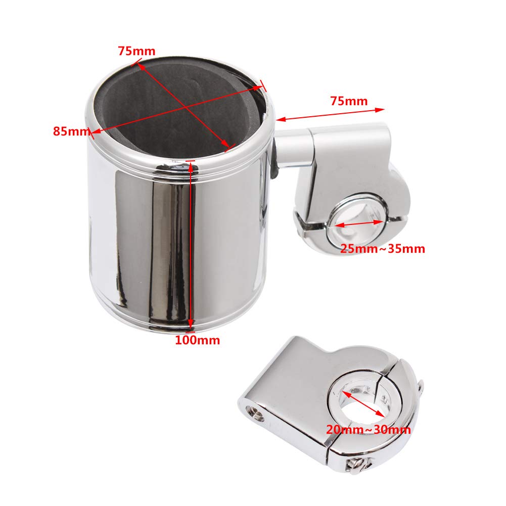 AQIMY Universal Drink Holder for Motorcycle 22-32mm Handlebar Compatible Cup Holder Adjustable Silver (2pcs)