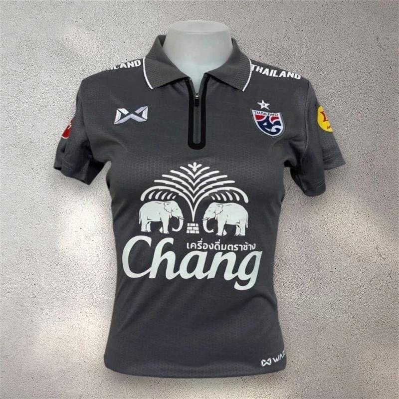 Damen Thailand National Football Soccer Training JERSEY CHEER Fan Print Zip Vintage Retro Quick Dry Polo Shirt Kurzarm Elefanten Logo