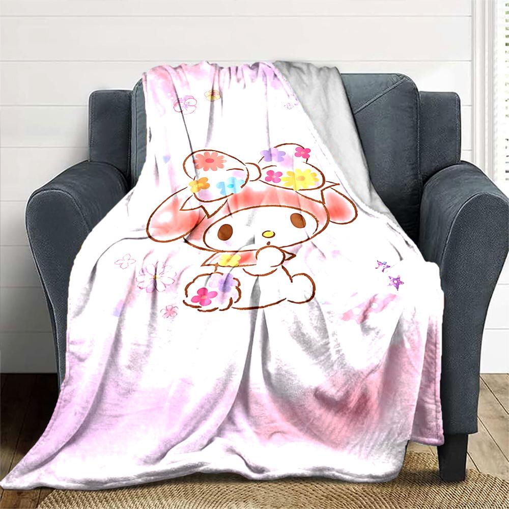 1pc My Melody flowers blanket Lightweight Flannel Throw for Sofa Bed Travel Camping Livingroom Office Couch Chair