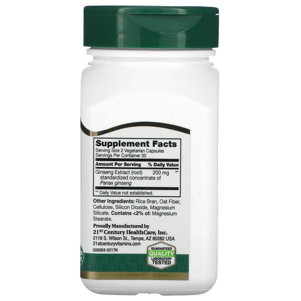 21st Century Sentry Standardized Ginseng Extract Vegetarian Capsules, 60 Count