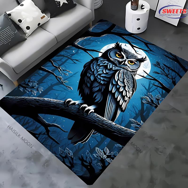 Vintage Mystery Owl Printed Carpet Rug for Bedroom Living Room Sofa, Study Yoga Non-Slip Rug, Decorative Mat Multi-Size Optional