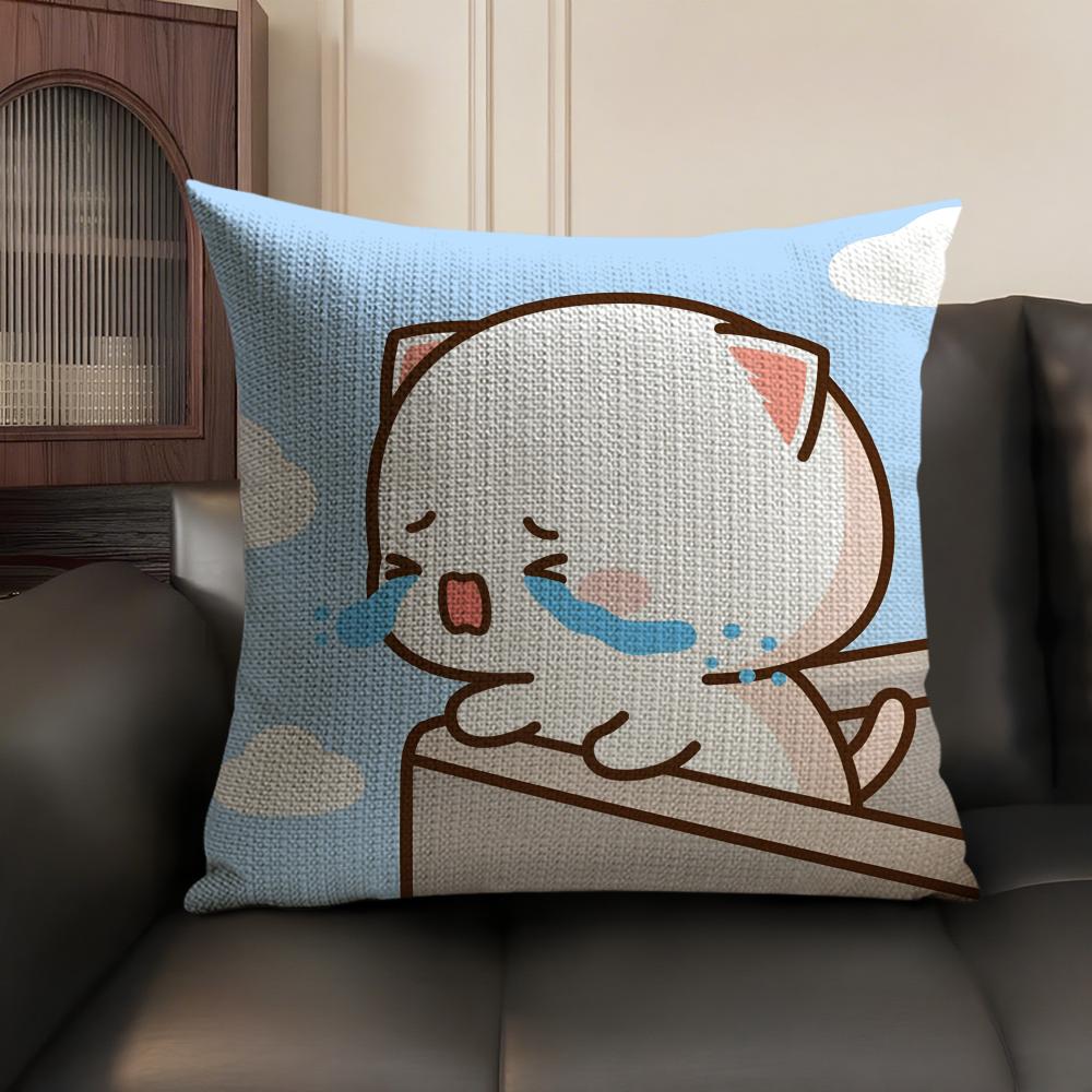 Sweet Cute P-Peach Gomas Cushion Cover Natural Linen Organic Fabric Double-Sided Printing Sofa Home Decor Gift Pillow Case