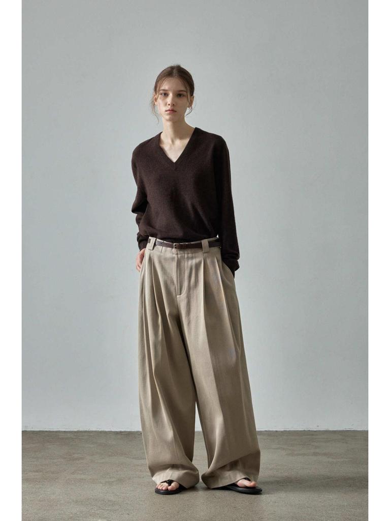 In-Stock: Women's V-Neck Wool Sweater - Fall/Winter Design, Simple Loose Fit, Slimming Knit Top