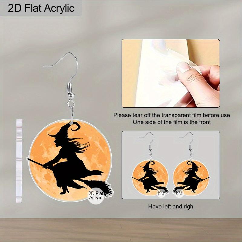 2D Flat Acrylic Halloween Witch Riding Broom Pendant Earrings, Suitable As A Holiday Gift for Women, Holiday Party Decoration Jewelry.