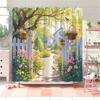 Whimsical Garden Pathway Shower Curtain - Blooming Flowers,Picket Fence, Polyester,70.8x70.8 Inches,Cottage-Style Bathroom Decor