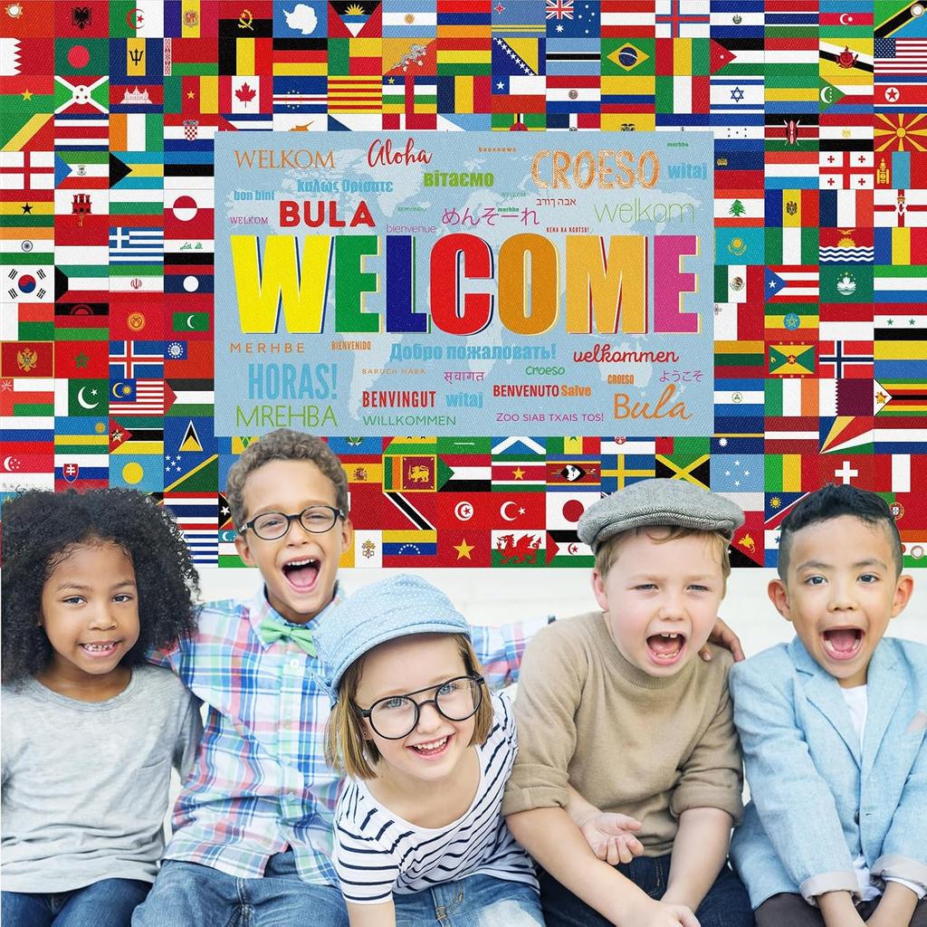 World Flag Banner International World Flags Banner Country Flags Banner Backdrop Decoration with Brass Grommets Party Supplies Sports Events Bar