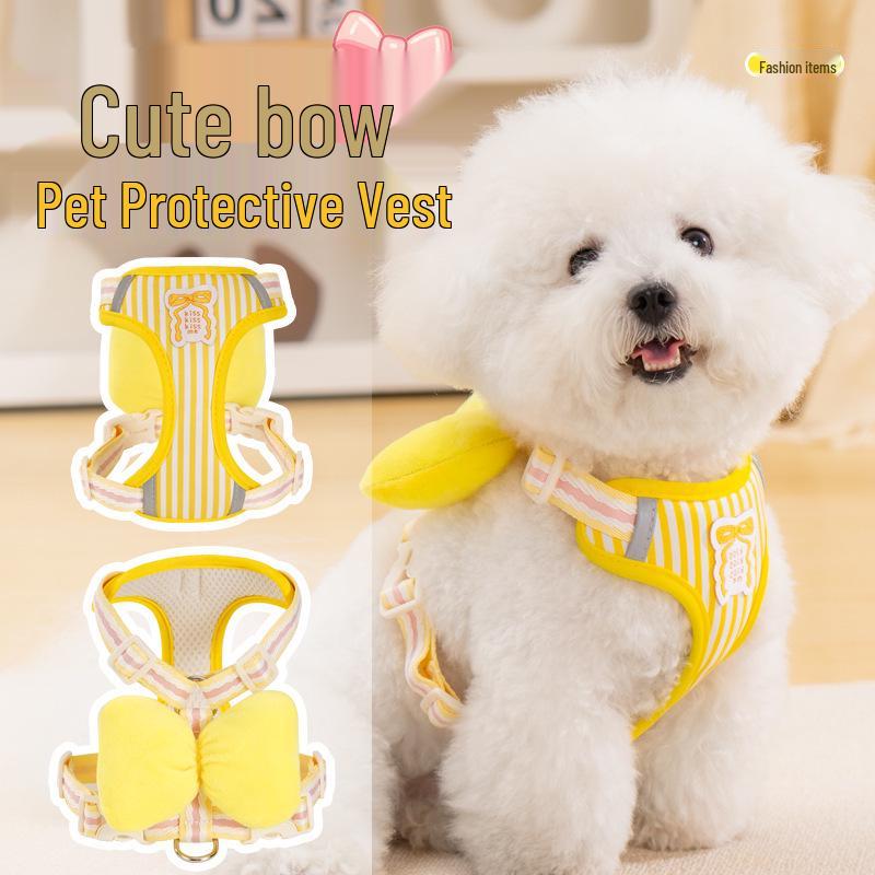 Four-Season Anti-Escape Harness with Bow Tie for Small Dogs - No Choke Leash, Ideal for Pet Walking and Gardening.