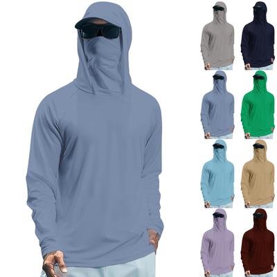 Tricou de vară cu mânecă lungă pentru bărbați Uscare rapidă Îmbrăcăminte de soare Pescuit Fitness Sport Hded Tricou cu mânecă lungă