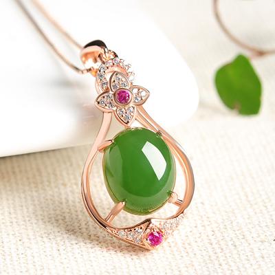 Ciondolo in giada naturale intarsiato in oro rosa con ciondolo in diaspro, collana di giada Hotan da donna, gioielli con ciondolo in giada per fascino, regalo di fidanzamento di nozze