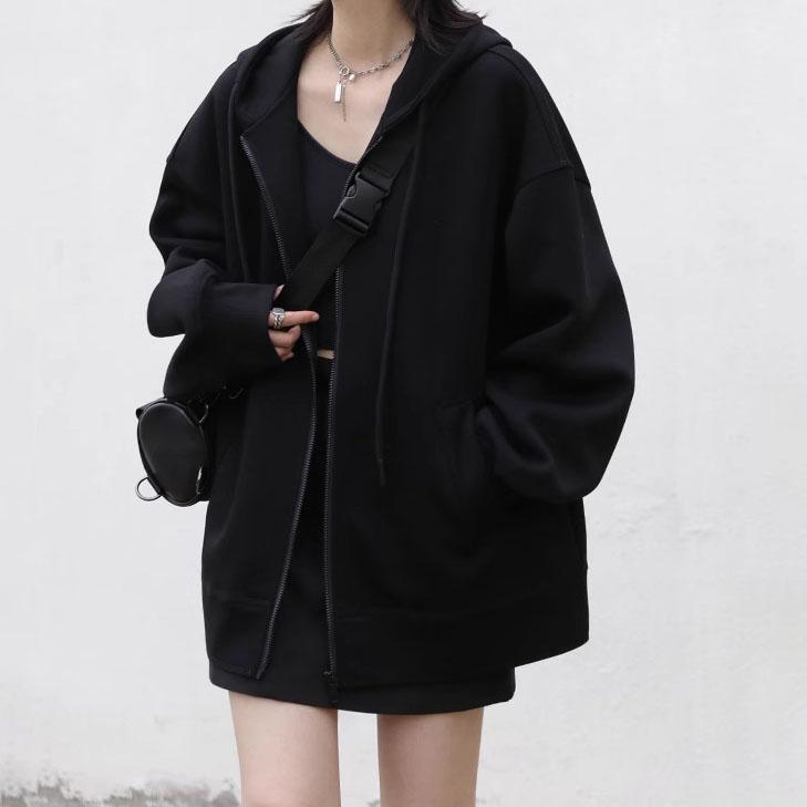 

Женские толстовки с капюшоном, однотонные, свободные, повседневные, с капюшоном, женские топы, женское пальто, пальто средней длины, весна-осень XL чёрный