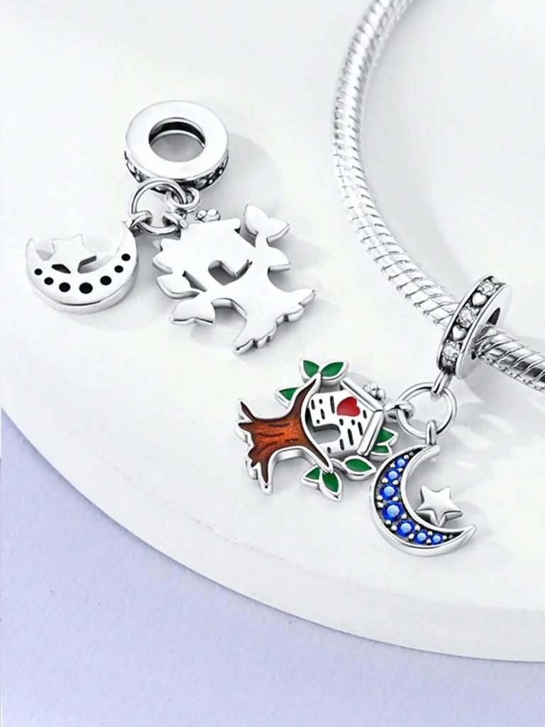 Charms Plata Copper Colors Starry Sky Moon Beads Charm Pendant For Original Bracelet For Women Diy Jewelry Love Gift