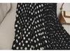 Retro Hong Kong Polka Dot Patchwork Midi Skirt: Elastic Waist, Irregular A-Line, Versatile Pleated Skirt for Women