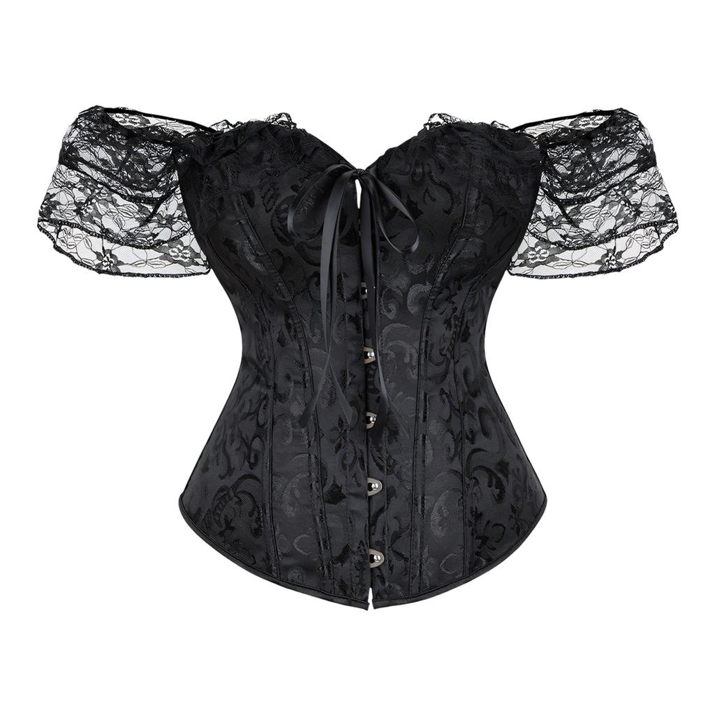 Breathable Polyester Lace Corset Top Adjustable Ties And Elegant Off Shoulder Design Traditional Blossomy Bustier Top