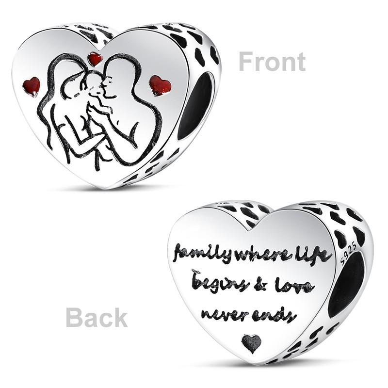 Heart Shape Copper Family Lover Affection Pendant Charm Beads Fit Original Fashion Bracelet Diy Jewelry For Women