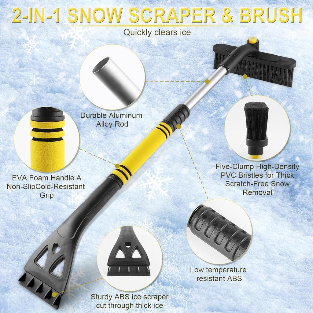 LivTee 32" Snow Brush And Ice Scrapers For Car Windshield, Extendable Car Snow Accessories With Foam Grip, Brush Supports 360 Degree Rotation, Car