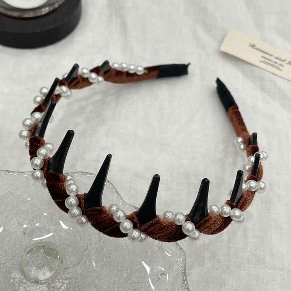 Rhinestones Hair Accessories with Teeth Hoop Vintage Hairs Bands High Cranium Wide Beaded Bling Head Band for Women Girls