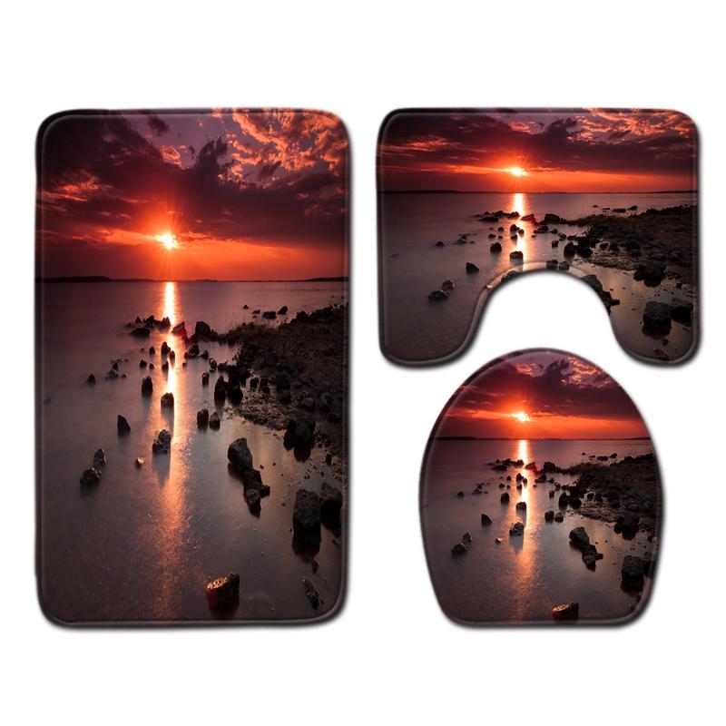 Badezimmermatten Dreiteiliges Badezimmer-Toilettenmatten-Set Badezimmer Rutschfeste Matten Strandlandschaft Stil Matten