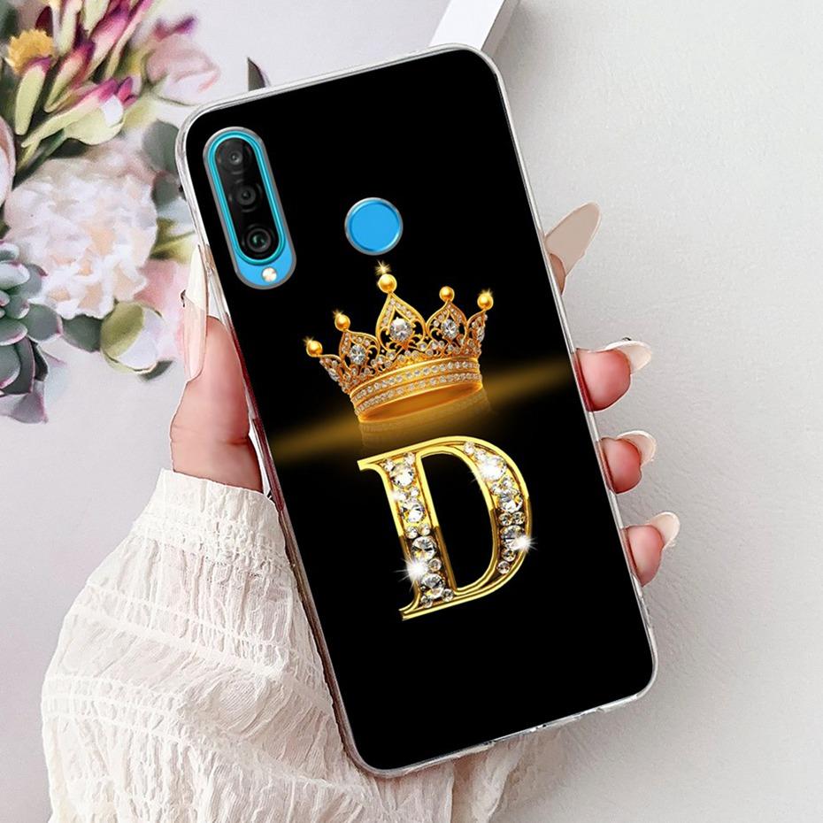 Fashion Crown Initial Letter Case For Huawei P30 Lite P30 Pro Soft Silicone TPU Cover For Huawei P30lite P 30 P30Pro Phone Cases