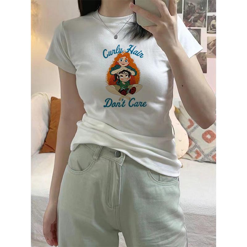 

2023 новая летняя футболка женская американская ретро-дизайнерская ниша с короткими рукавами облегающий топ