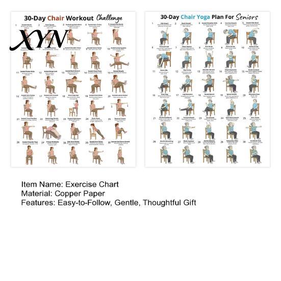 Gentle Workouts For Elderly 2Pcs Chair Yoga Poster Set, 30 Day Seated Exercise Chart for Easy Home Seniors, Stretching Workout Guide Elderly, Strength