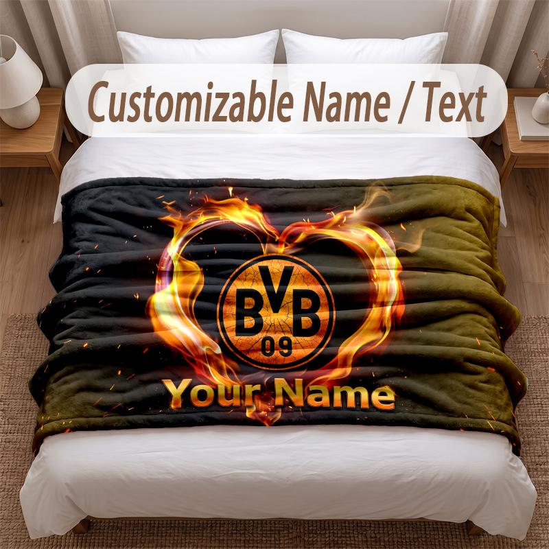 Borussia Dortmund Bedruckte Flanelldecke Benutzerdefinierter Name Text Weiche Warme Decke für Schlafzimmer Feiertagsgeschenk