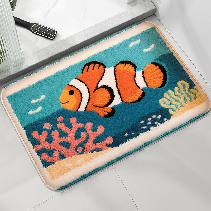 Tapis de sol de salle de bain Motif Loup Coquillage, Tapis antidérapant pour salle de bain, Tapis décoratif moderne, Tapis absorbant pour les pieds, Lavable en machine 50X80CM